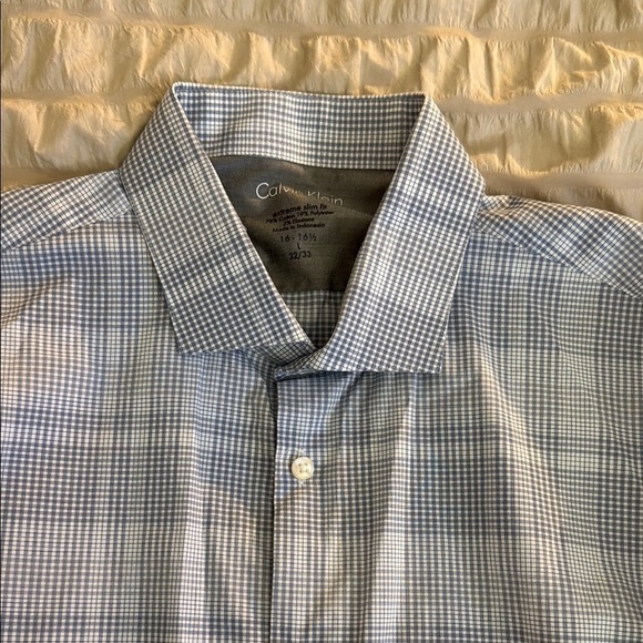Calvin Klein Men's Blue Checkered Shirt long sleeve 16-16 1/2 32/33 Large NWT - Picture 7 of 10